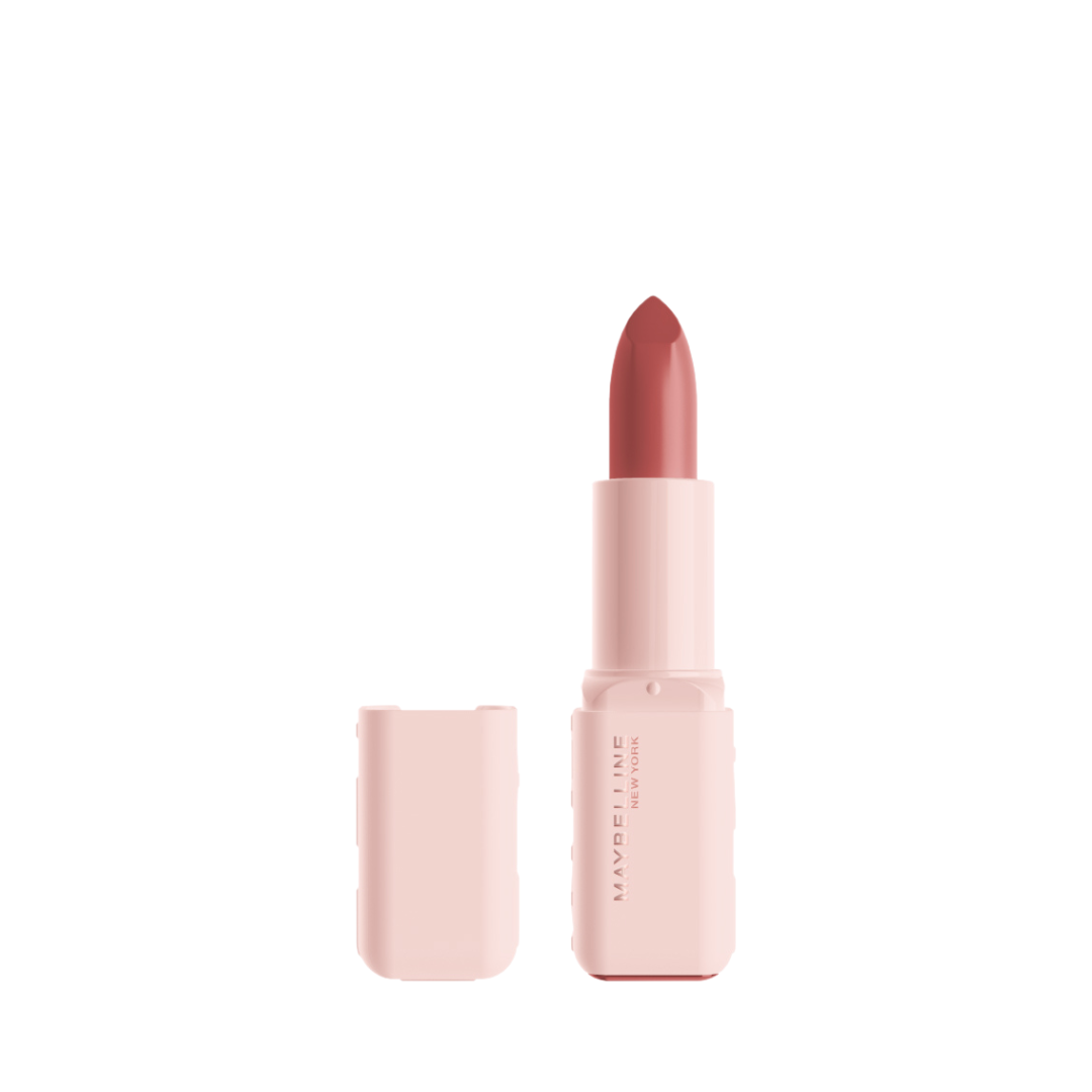 Lipstick with pink casing on a white background