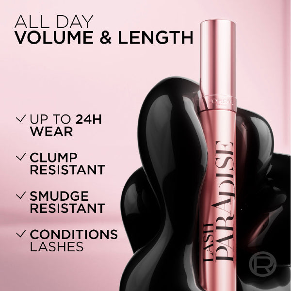 Lash Paradise 24 Hour, Volumizing and Lengthening Black Mascara- Washable - Benefits