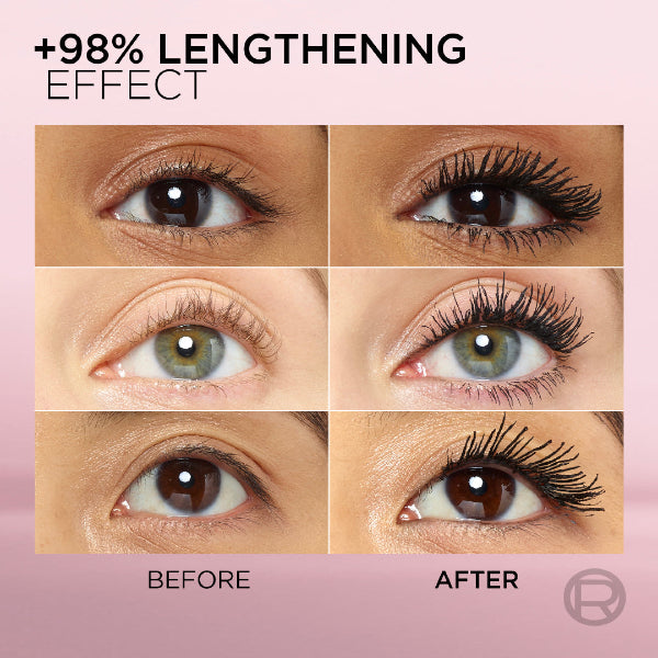 Lash Paradise 24 Hour, Volumizing and Lengthening Black Mascara- Washable - Before & After