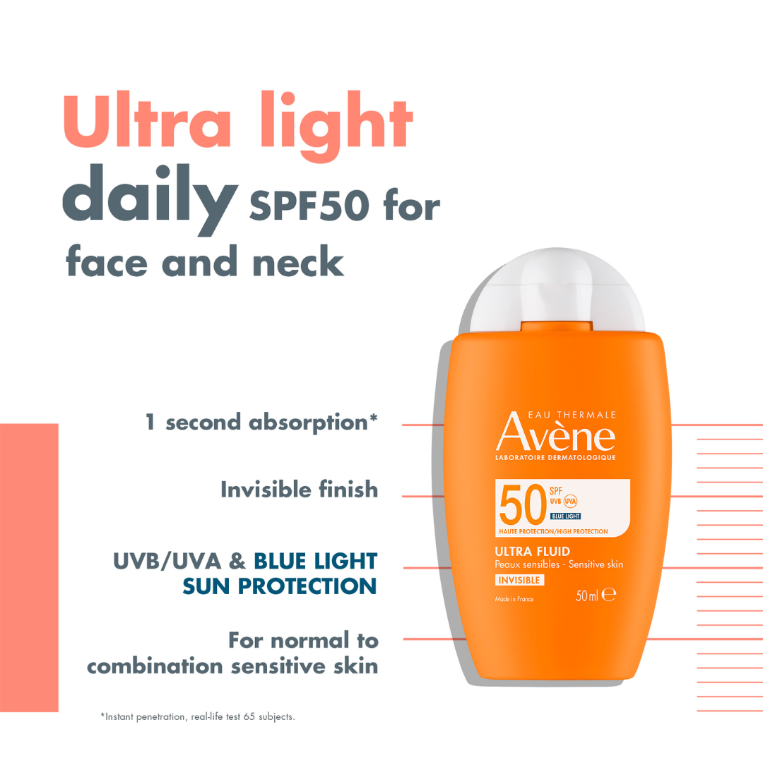 Buy 1 Get 1 Avène Ultra Fluid Invisible SPF50+ Sunscreen 50ml - Ultra Light texture