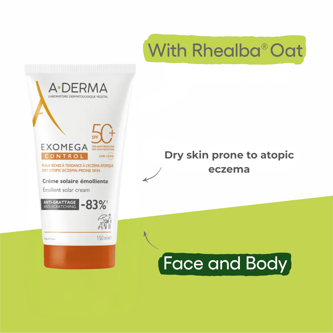 Exomega Emollient sunscreen SPF50+, for dry to atopic skin, 150ml