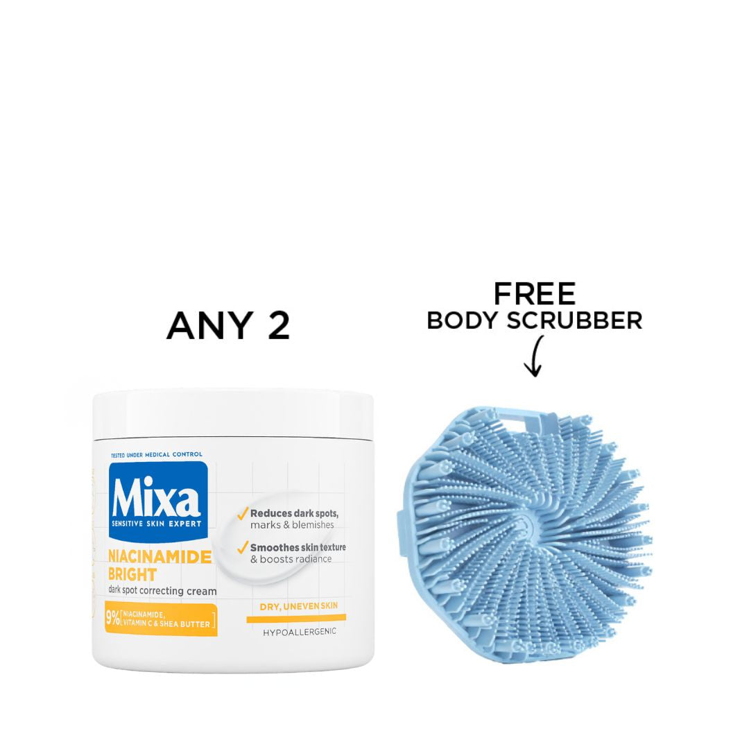 Mixa Skincare Bundle – Any 2 Creams in a Jar + Free Body Scrubber