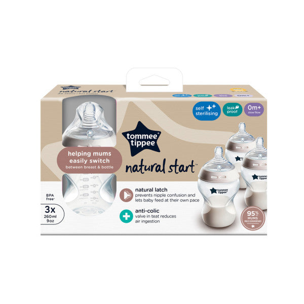 Natural Start Baby Bottles for 0m+, Pack of 3 , with Slow Flow Breast