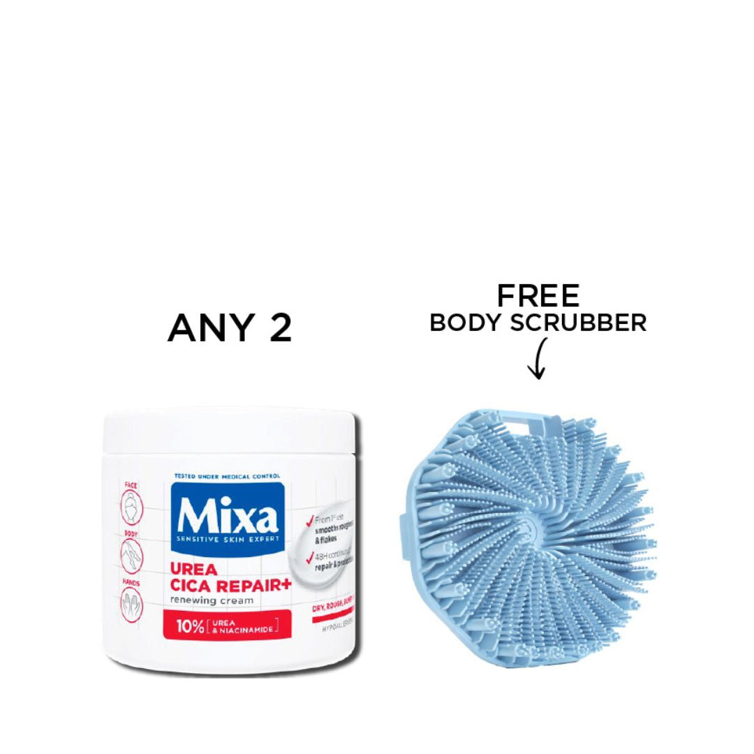 Mixa Skincare Bundle – Any 2 Creams in a Jar + Free Body Scrubber