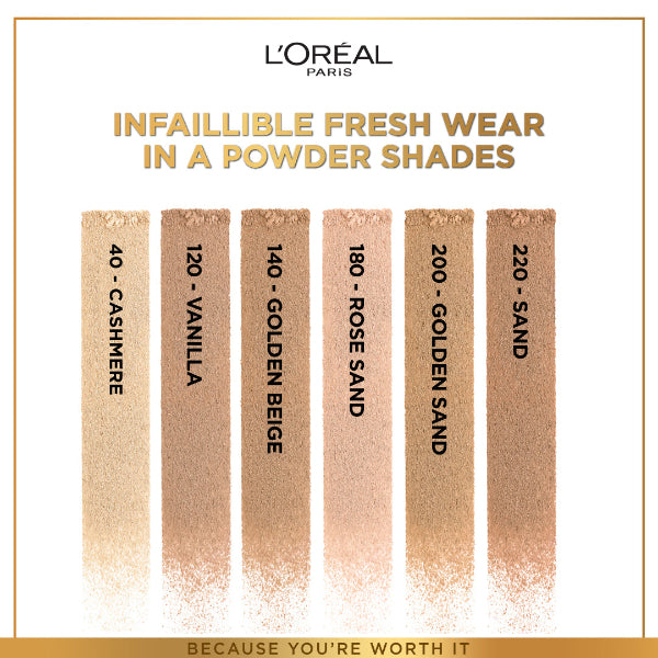 Infaillible Up to 24H Fresh Wear Foundation in a Powder- Waterproof, Heatproof, Sweatproof - Shades