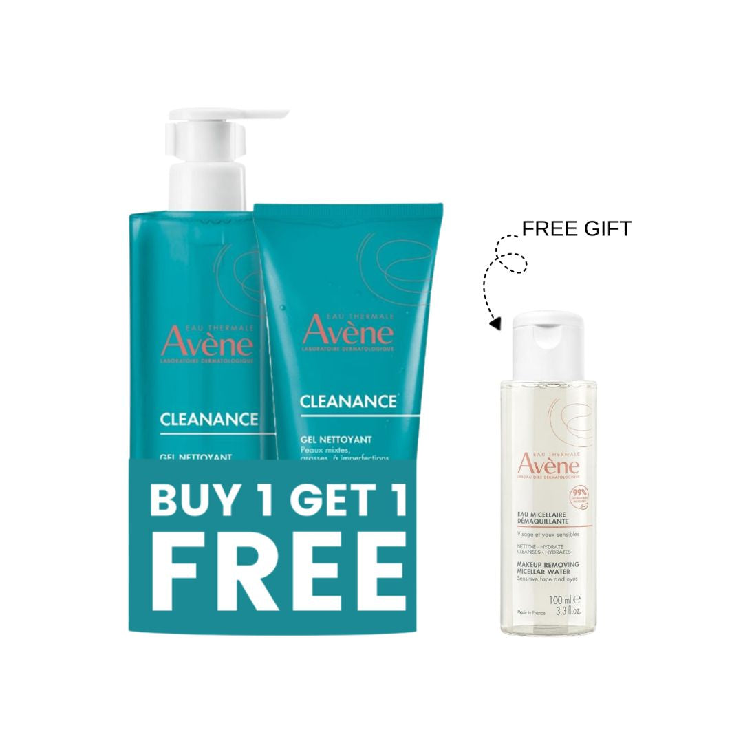 Avene Cleanance cleansing gel duo 400ml 200ml with free micellar water 100ml for oily acne prone skin

