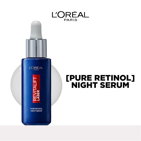 L'Oreal Paris - Retinol Night Serum For Face, With 0.2% Pure Retinol, For All Skin Types, 30 ml