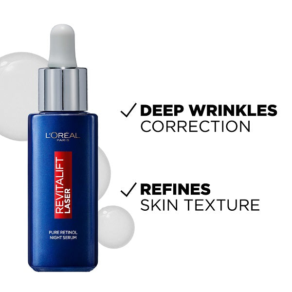 L'Oreal Paris - Retinol Night Serum For Face, With 0.2% Pure Retinol, For All Skin Types, 30 ml