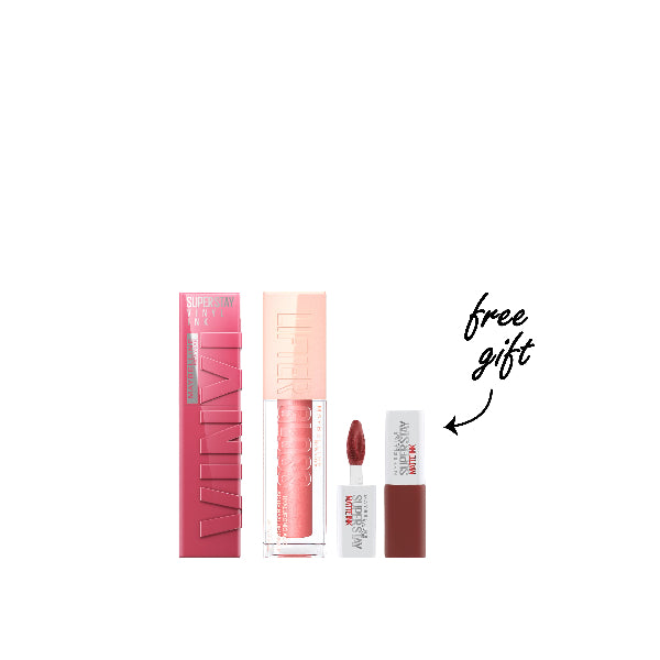 Lifter Gloss Lip Gloss Makeup + Super Stay Vinyl Ink long lasting Liquid+ FREE Mini Lipstick At 15% OFF
