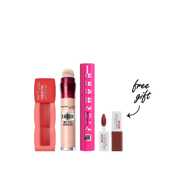 Super Stay Teddy Tint+ Instant Age Rewind Eraser + Lash Sensational Firework Mascara +FREE Mini Lipstick At 20% OFF