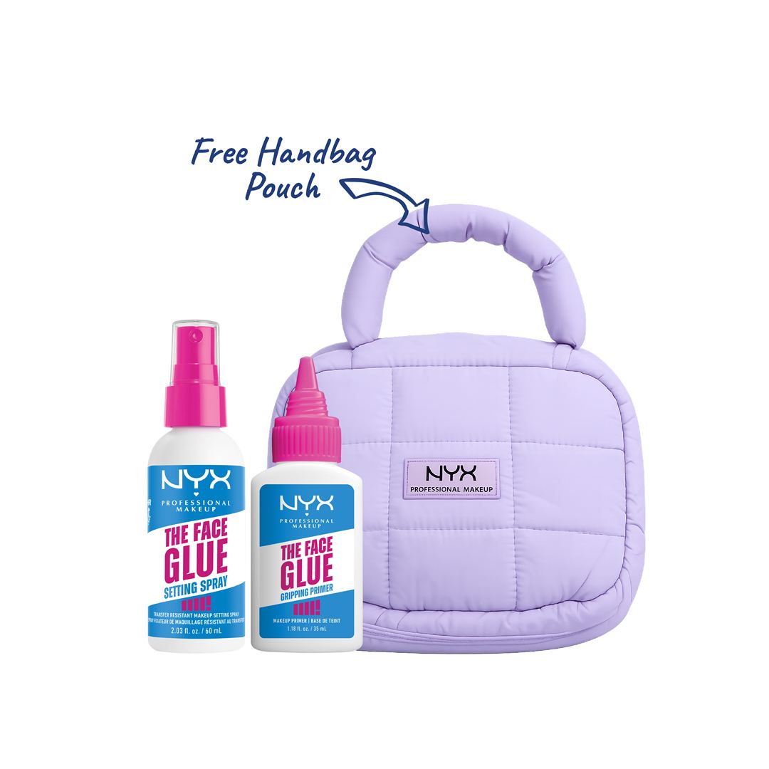 NYX Face Glue primer and setting spray bundle with free handbag pouch