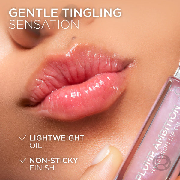 Plump Ambition Hyaluron Lip Oil, 24HR Hydration and Volumizing Shine - Features