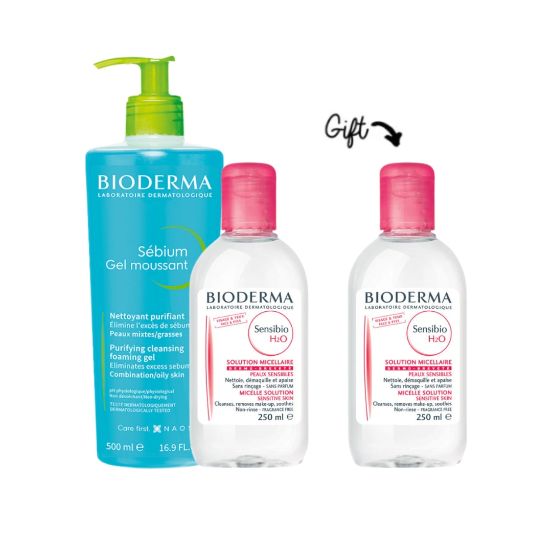 Sébium Gel Moussant 500 ML + Sensibio H2O Eau Micellaire 250 ML + FREE Sensibio 250 ML