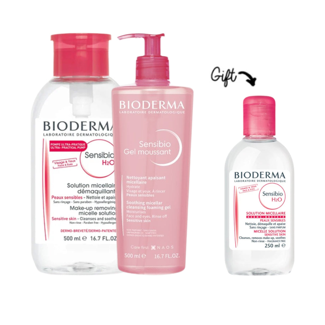 Sensibio Gel Moussant 500 ML + Sensibio Eau Micellaire 500 ML + FREE  Sensibio Eau Micellaire 250 ML