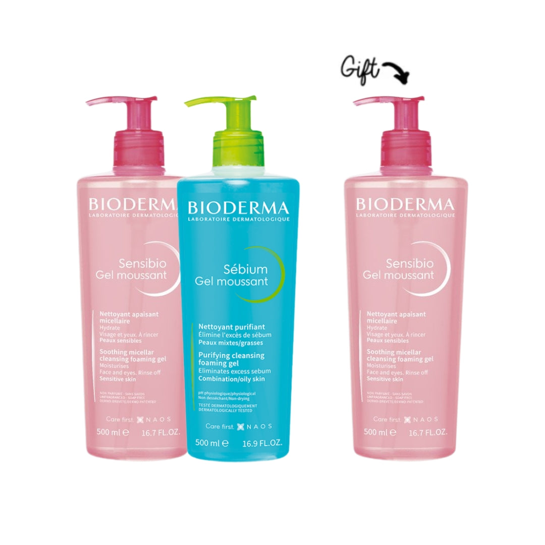 Sensibio Gel Moussant 500 ML + Sébium Gel Moussant Nettoyant Purifiant 500 ML + FREE Sensibio Gel Moussant 500 ML