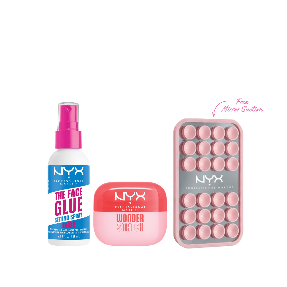Face Glue Setting Spray + Wonder Snatch Loose Setting Powder + FREE Mirror Suction At 20% OFF