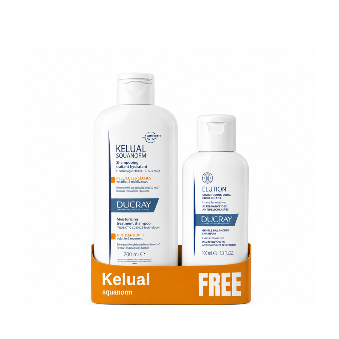 Kelual Squanorm anti-dandruff treatment shampoo + FREE Elution Rebalancing Anti-dandruff shampoo At 25% OFF