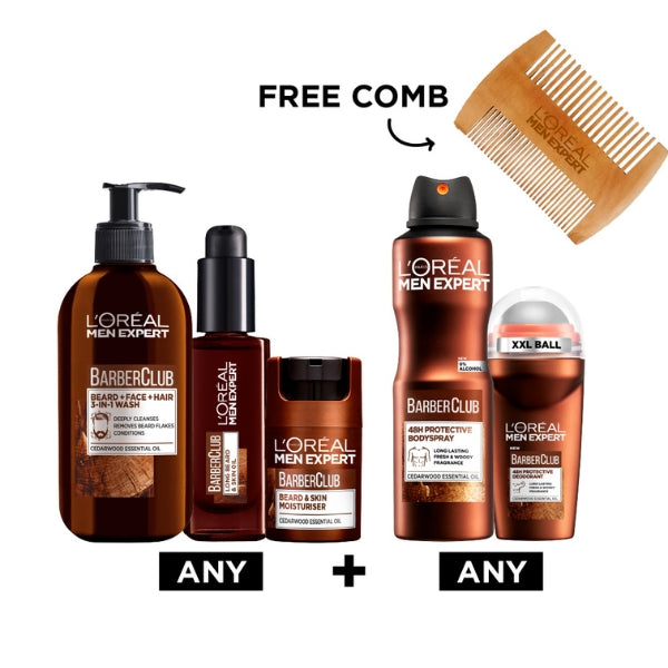 Men Expert Barber Club Skincare Item + Deodorant + FREE Comb