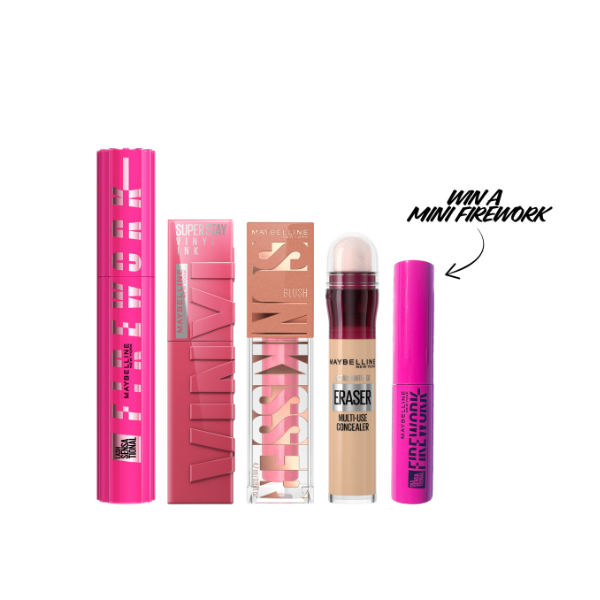 Firework Mascara + Sunkisser Blush + Instant Age Rewind Eraser+ Vinyl Ink Lipstick +FREE Mini Firework Mascara At 25% OFF