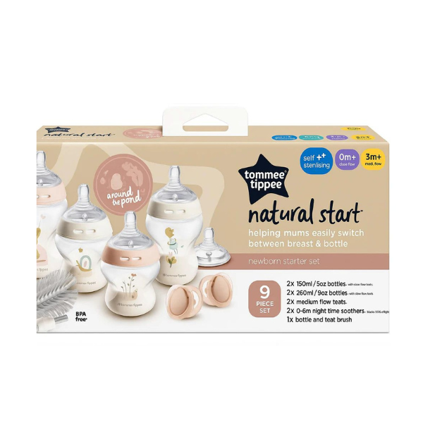 Natural Start Newborn Starter Set, 150ml and 260ml Anti-Colic Baby Bottles with Slow Teat Included, Slow & Medium-Flow Breast-Like Teat