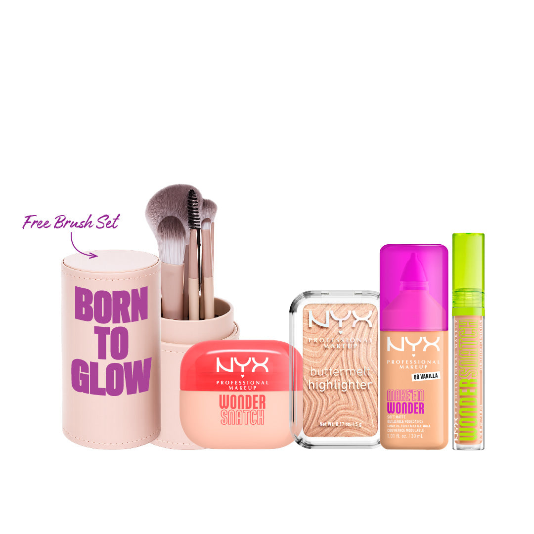 Wonder Snatch Powder + Buttermelt Highlighter + Make ‘Em Wonder Foundation + Wonder Snatch Concealer + FREE Brush Set