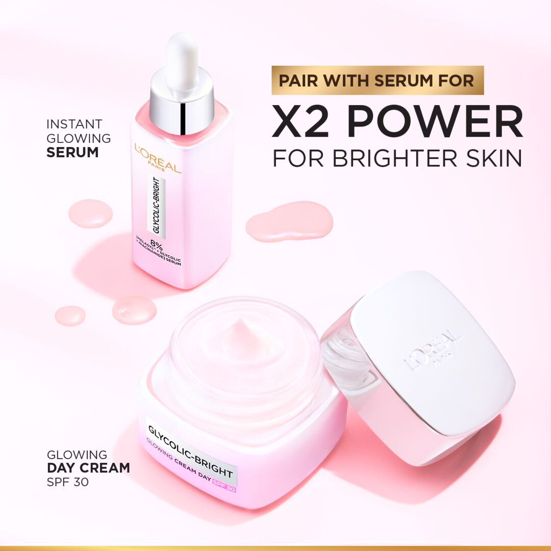 L’Oréal Glycolic Bright day cream SPF30 50ml for dark spots glow with glycolic acid and niacinamide