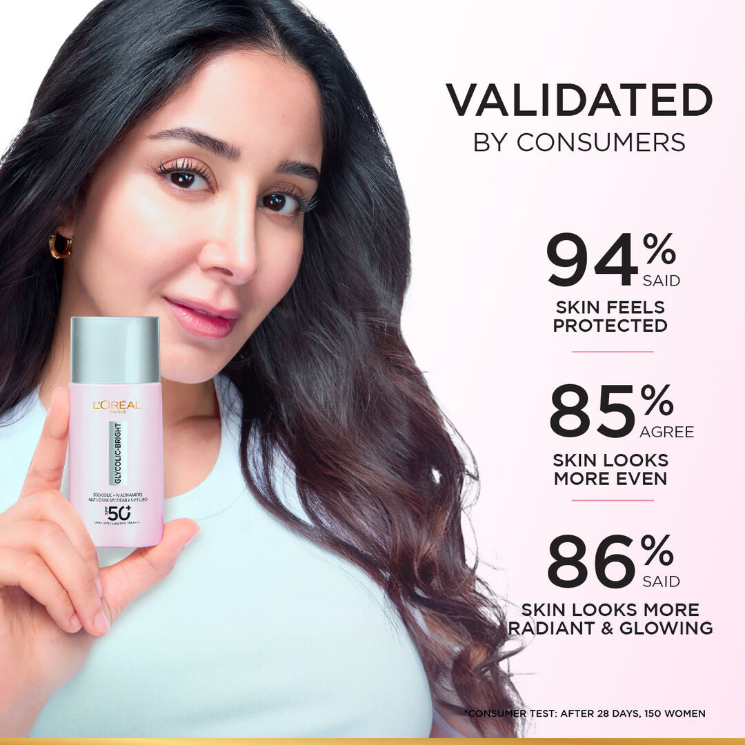 L’Oréal Glycolic Bright UV fluid SPF50 plus 50ml for dark spots and brightening with niacinamide