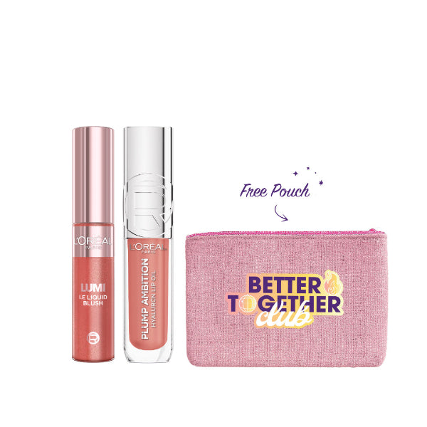 Plump Ambition Hyaluron Lip Oil, 24HR Hydration + Lumi Le Liquid Blush + FREE Pouch
