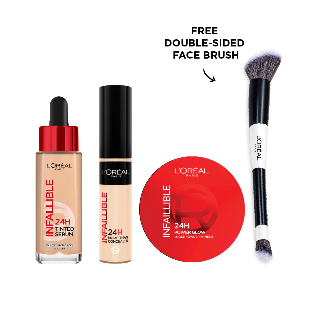 Infallible Tinted Serum + Concealer + Glow Loose Powder + FREE Double-Sided Face Brush At 25% OFF