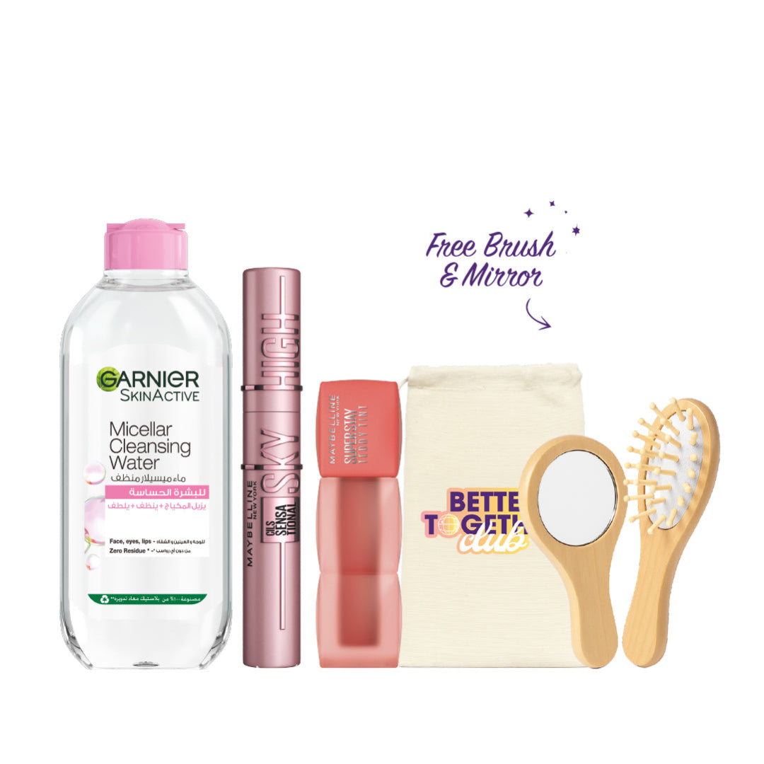 Micellar Water 400 ML + Teddy Tint Lip Tint + Sky High Mascara + FREE Brush & Mirror Set At 20% OFF