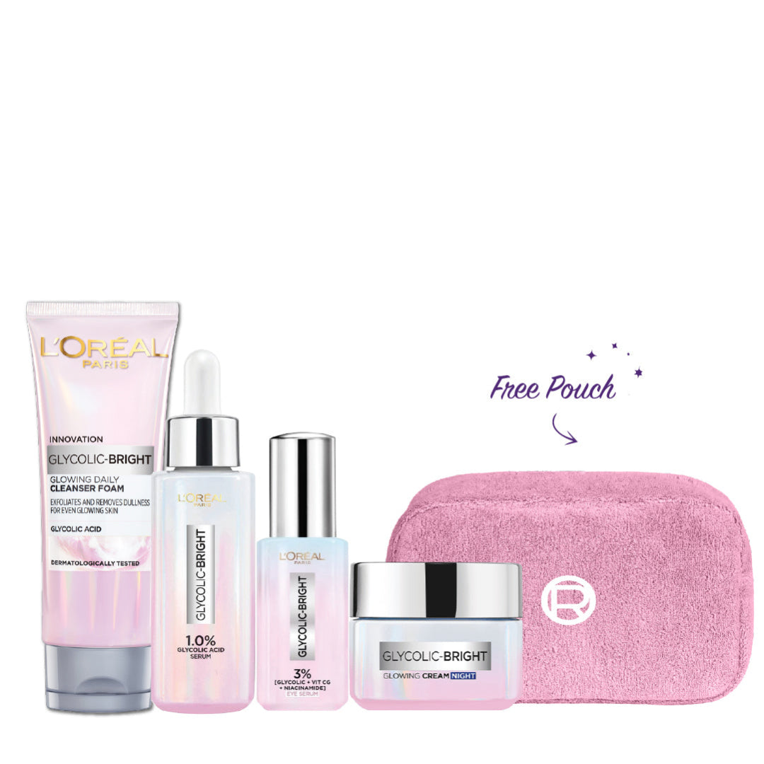 Glycolic Bright Serum + Night Cream + Wash + Eye Serum + FREE Melasyl Pouch At 20% OFF