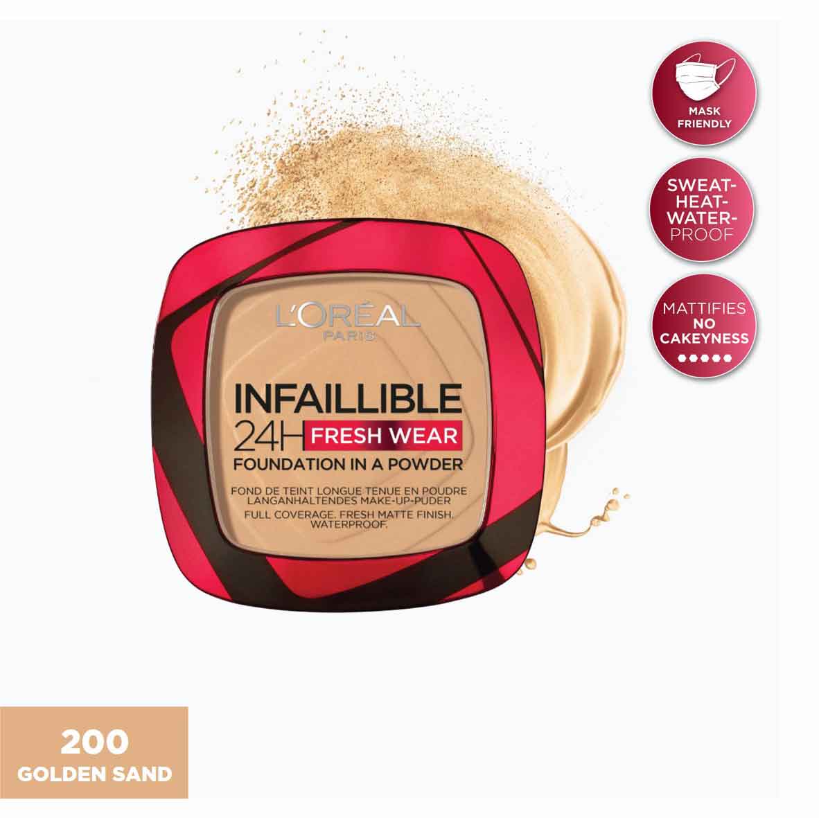 L'Oreal Paris - Infaillible Up to 24H Fresh Wear Foundation in a Powder- Waterproof, Heatproof, Sweatproof