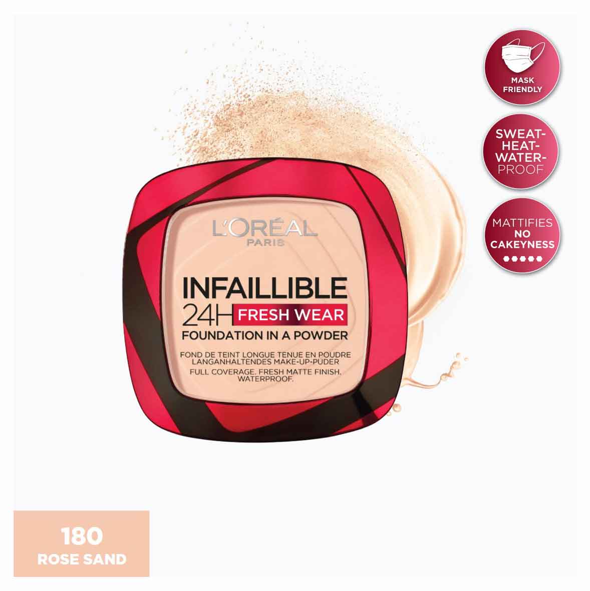 L'Oreal Paris - Infaillible Up to 24H Fresh Wear Foundation in a Powder- Waterproof, Heatproof, Sweatproof