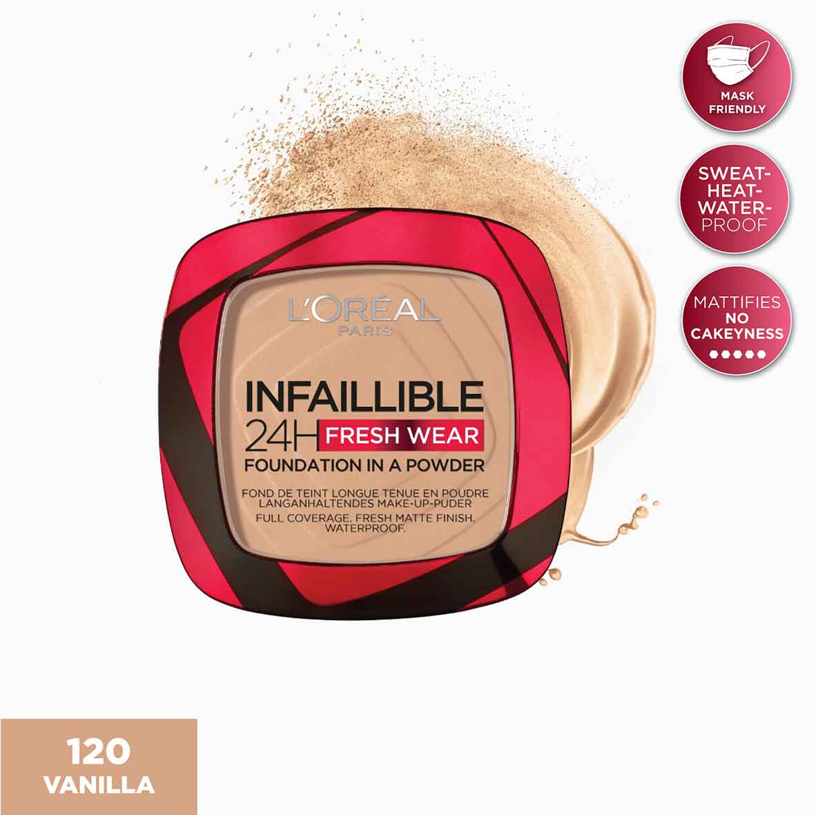 L'Oreal Paris - Infaillible Up to 24H Fresh Wear Foundation in a Powder- Waterproof, Heatproof, Sweatproof